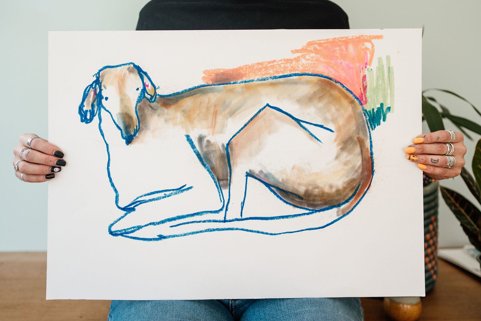 Curled up Greyhound Original Drawing A2 – MadeByHarriet