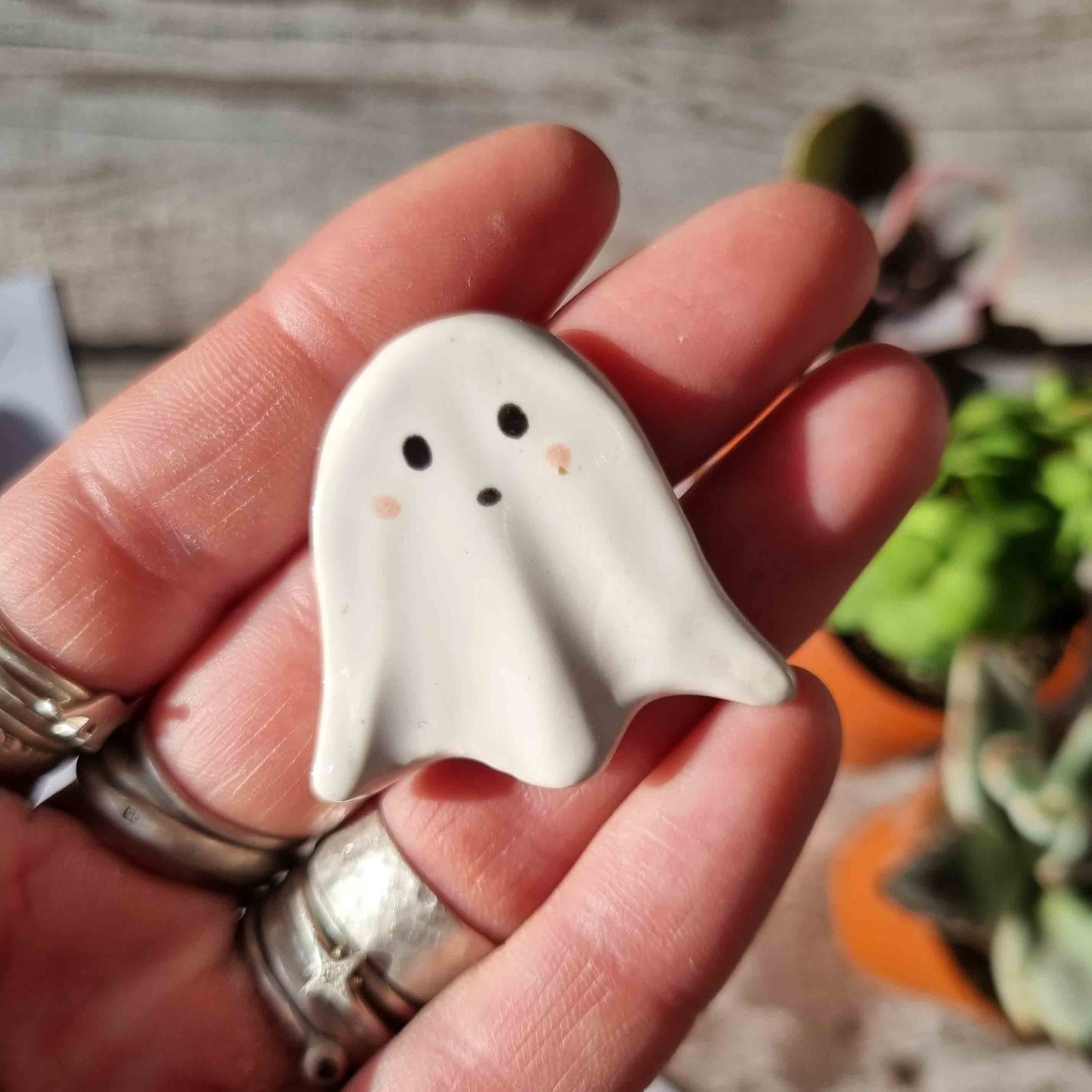 Handmade Ceramic Ghost Magnet or Pin Badge – MadeByHarriet